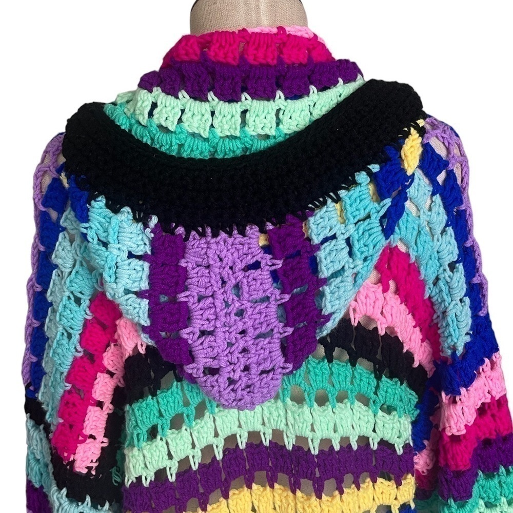 Rare Matimì Crochet Long Cardigan Sweater w/ Hood in Multicolor Stripes One Size - Picture 9 of 12